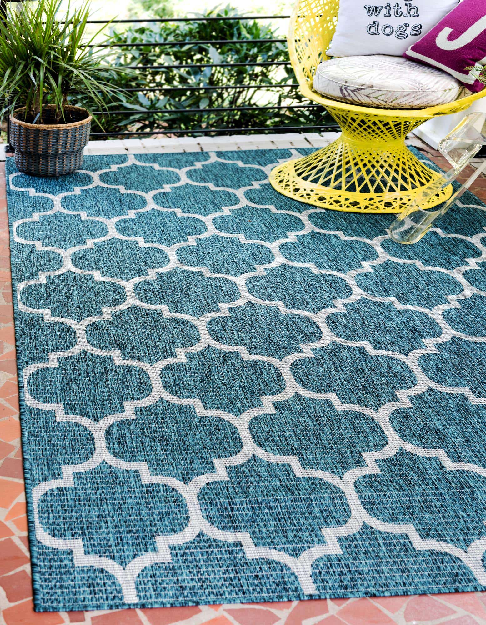Rechteck Outdoor Teppich Tulum Outdoor Clover in Blaugrün von Hadorn™ - Lifestyle Image
