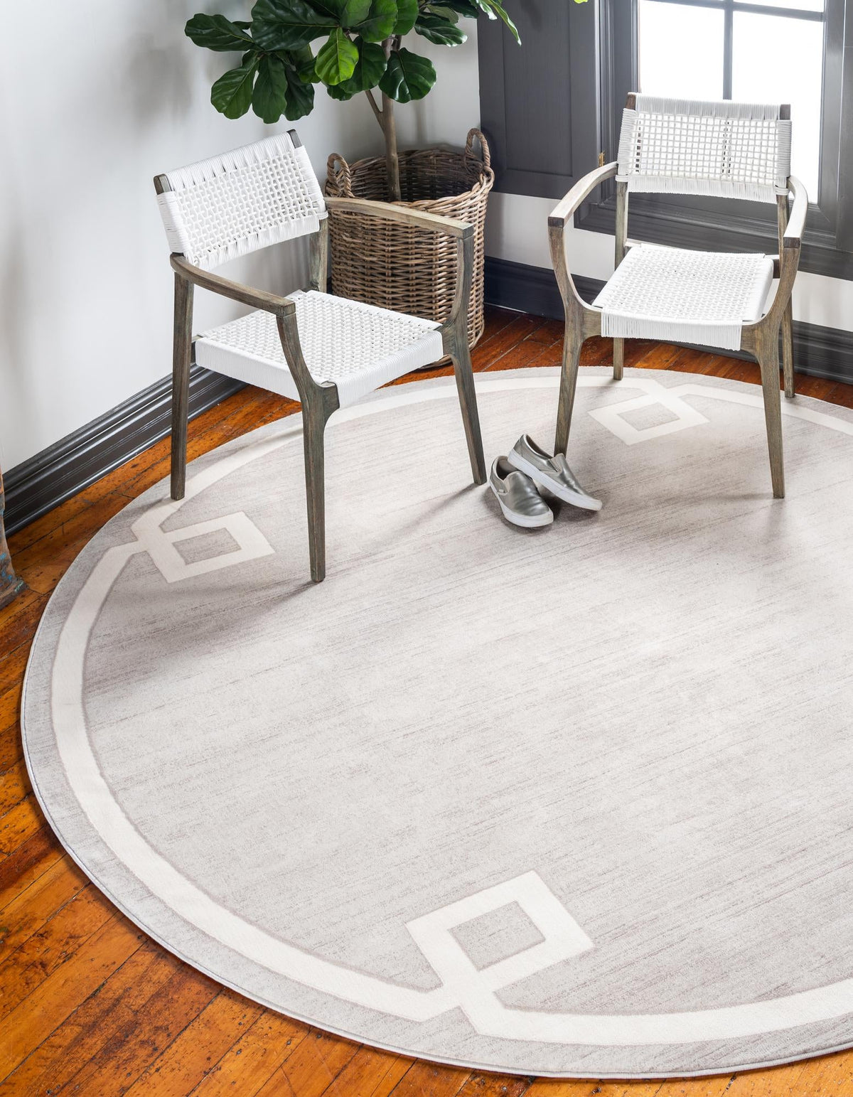 Hadorn Kurzflor Rundteppich Bellevue - beige, mit minimalistischem geometrischem Design