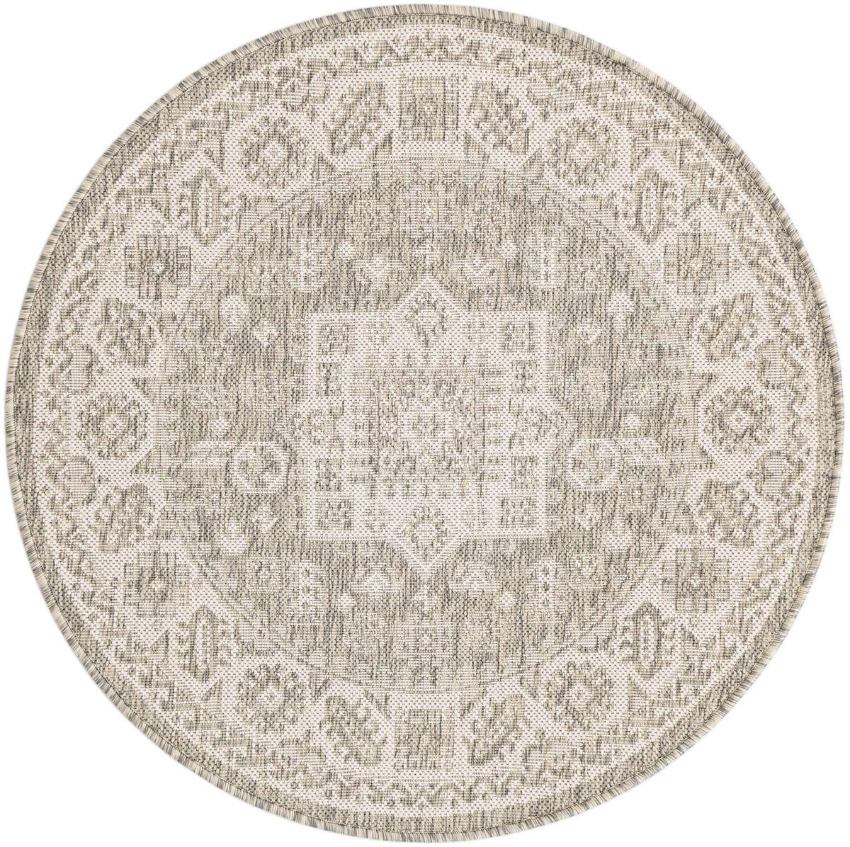 Rund Outdoor Teppich Tulum Outdoor in Hellgrau von Hadorn™ - Lifestyle Image