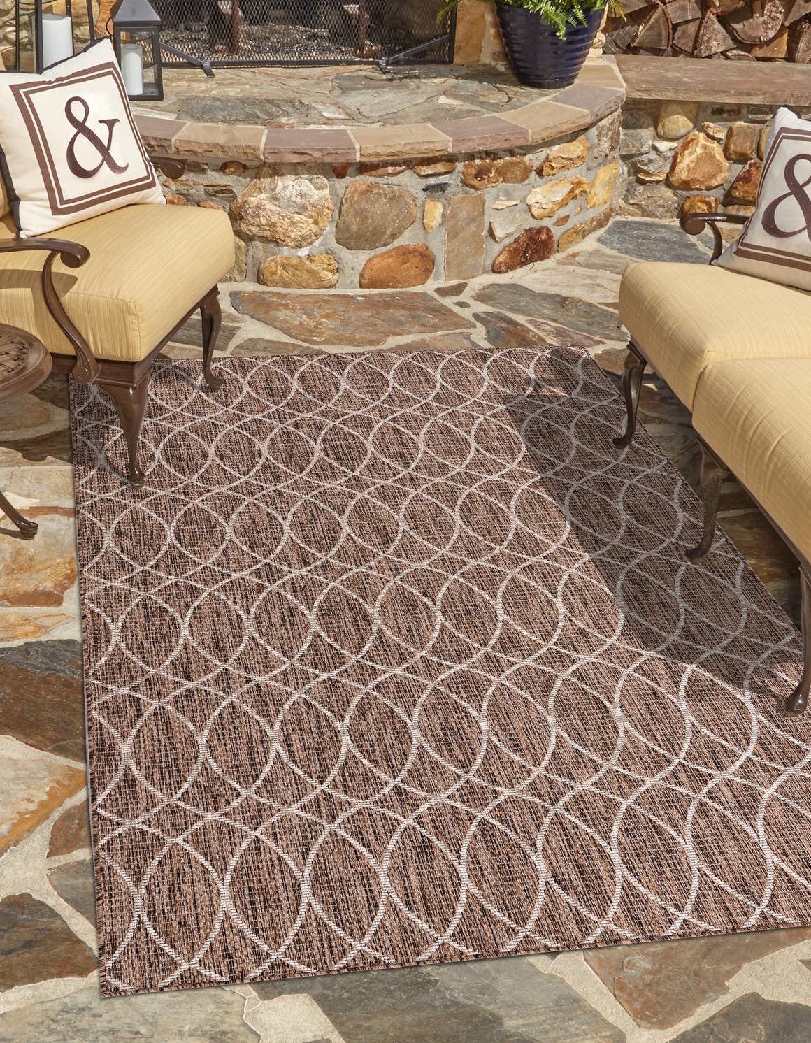 Rechteck Outdoor Teppich Tulum Outdoor Geometrical in Braun von Hadorn™ - Lifestyle Image