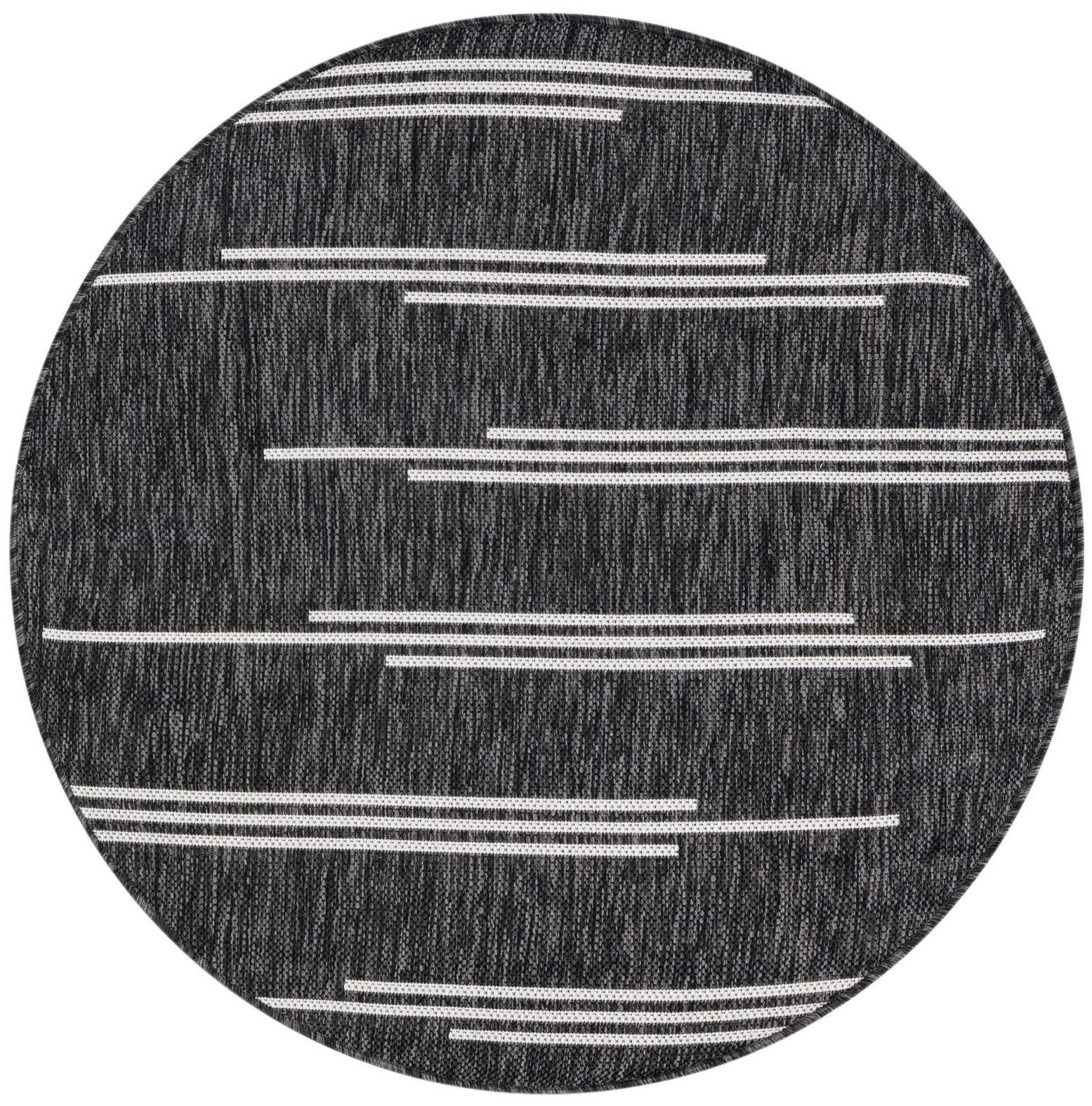 Rund Outdoor Teppich Tulum Outdoor in Schwarz und Weiss von Hadorn™ - Lifestyle Image