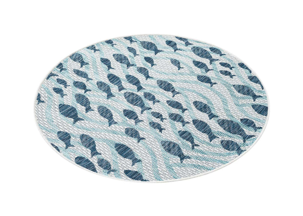 Rund Outdoor Teppich Tulum Outdoor in Blau von Hadorn™ - Lifestyle Image