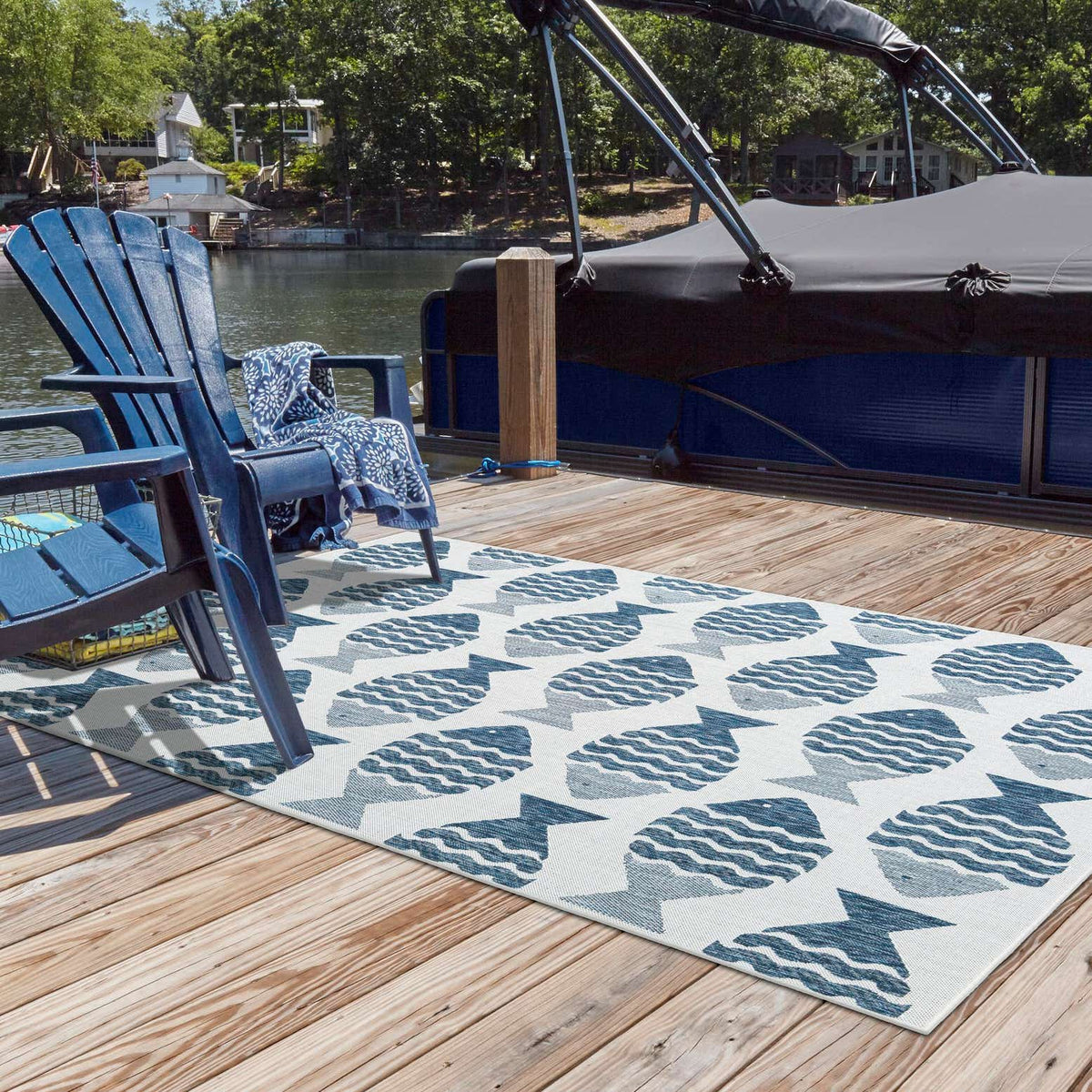 Rechteck Outdoor Teppich Tulum Outdoor in Marineblau von Hadorn™ - Lifestyle Image