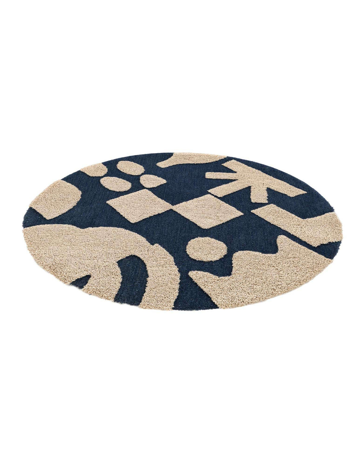 Rund Teppich AI Handgetuftet in Marineblau und Elfenbein von Hadorn™ - Lifestyle Image