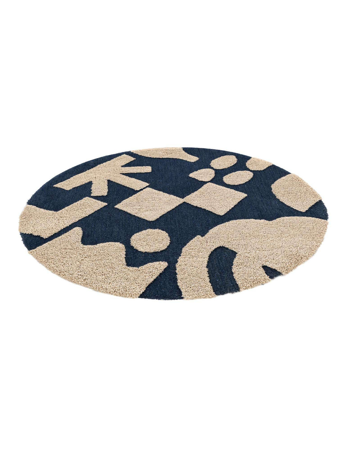 Rund Teppich AI Handgetuftet in Marineblau und Elfenbein von Hadorn™ - Lifestyle Image