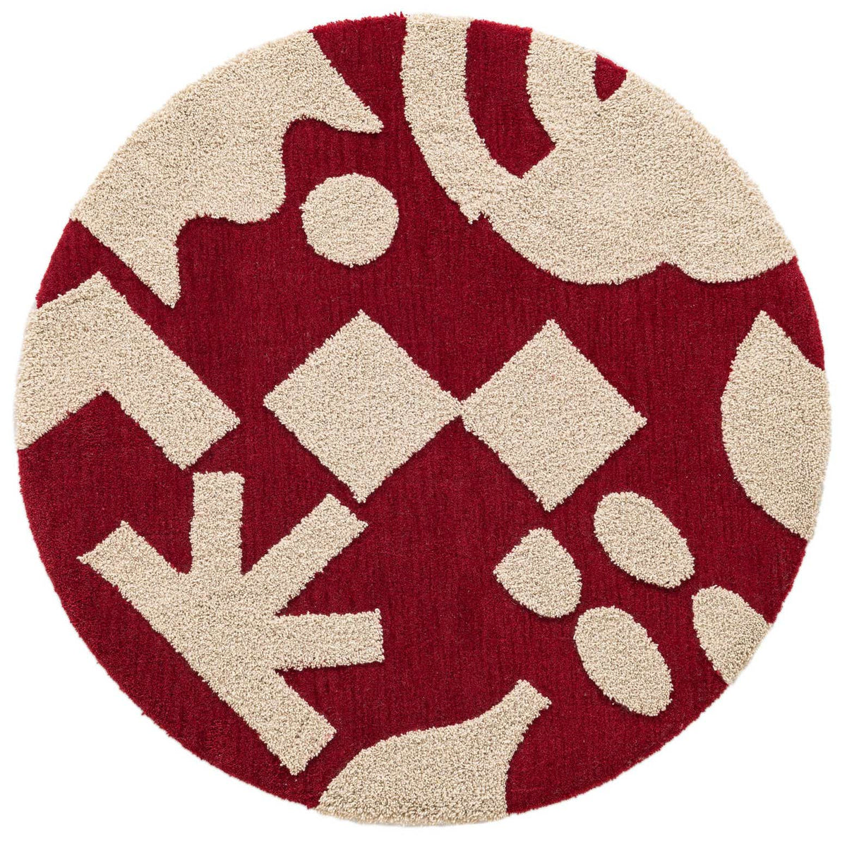 Rund Teppich AI Handgetuftet in Rot und Elfenbein von Hadorn™ - Lifestyle Image