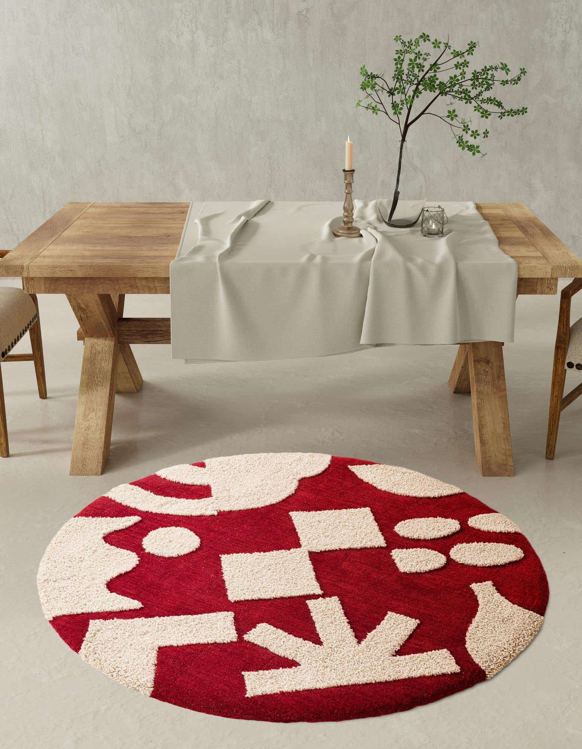 Rund Teppich AI Handgetuftet in Rot und Elfenbein von Hadorn™ - Lifestyle Image