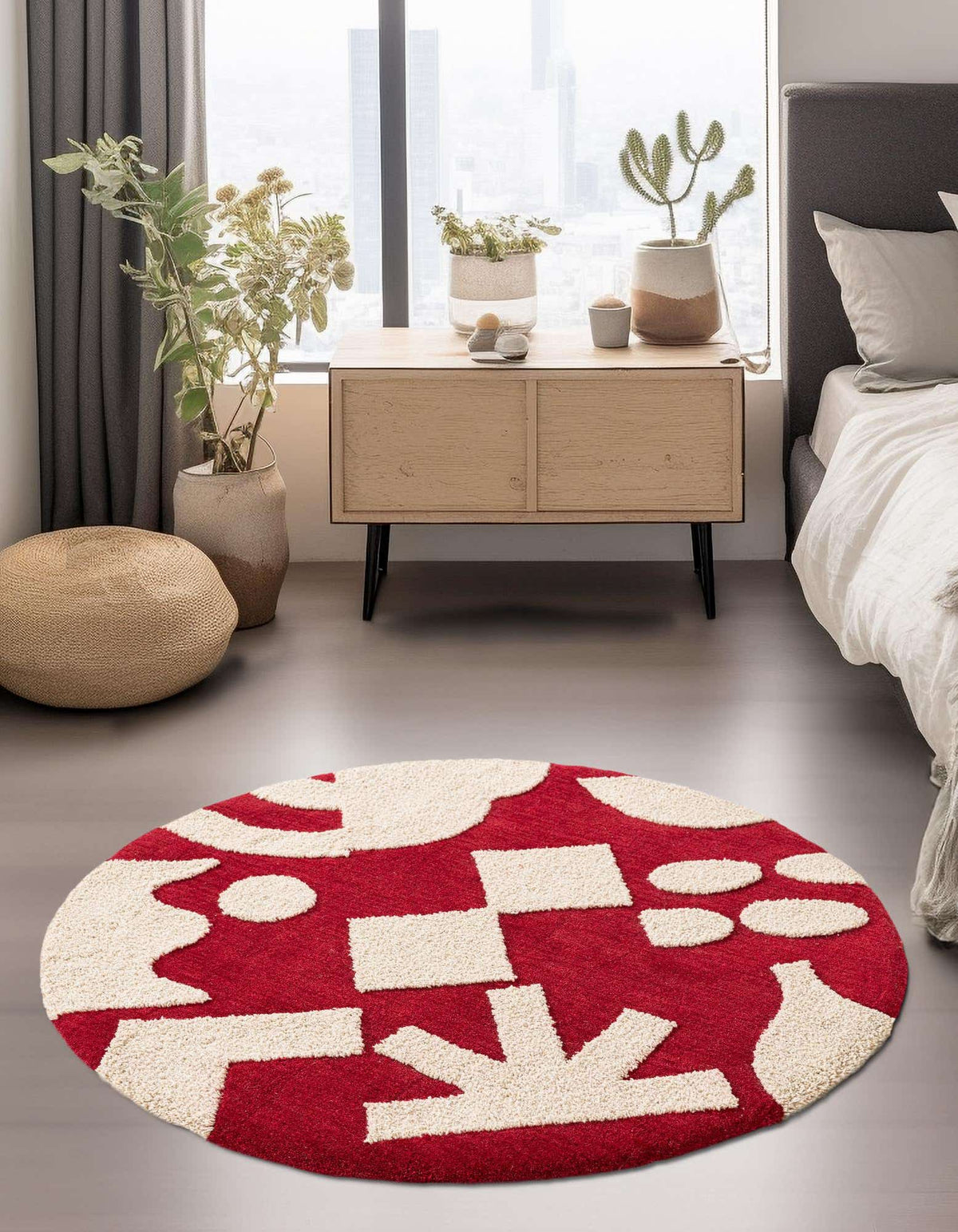 Rund Teppich AI Handgetuftet in Rot und Elfenbein von Hadorn™ - Lifestyle Image