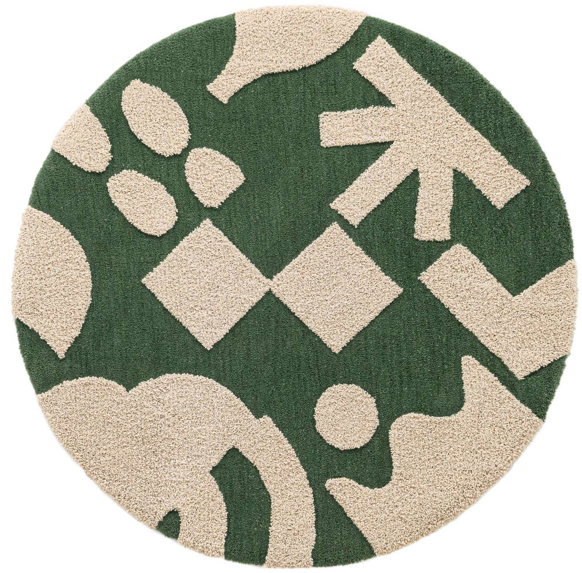 Rund Teppich AI Handgetuftet in Grün und Elfenbein von Hadorn™ - Lifestyle Image