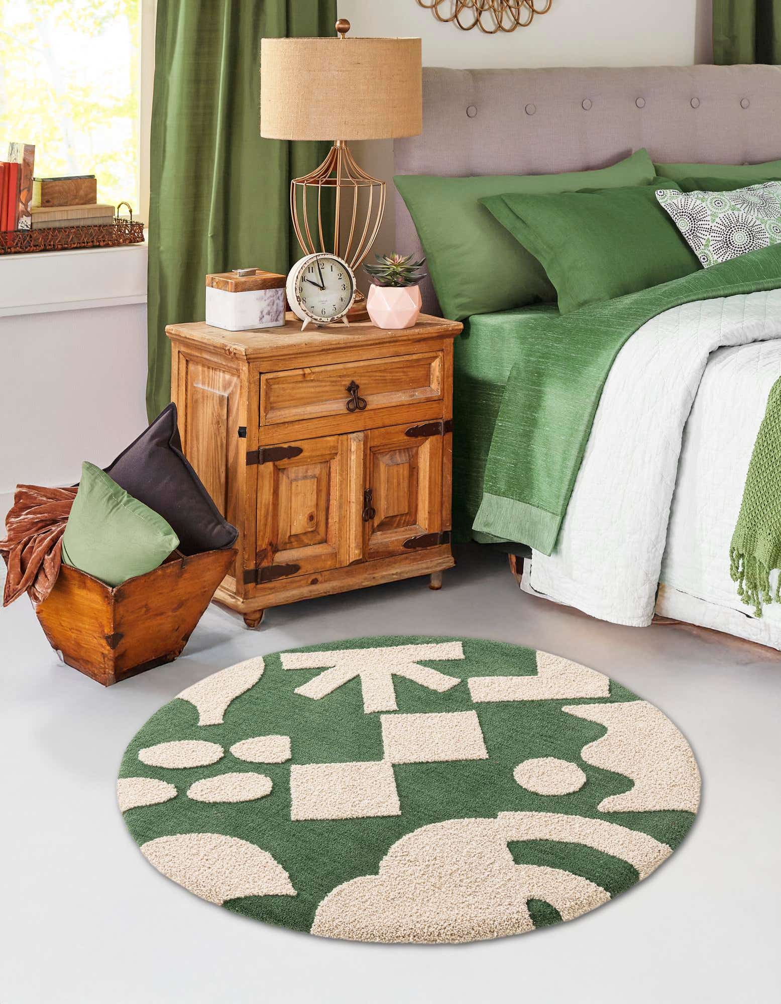 Rund Teppich AI Handgetuftet in Grün und Elfenbein von Hadorn™ - Lifestyle Image