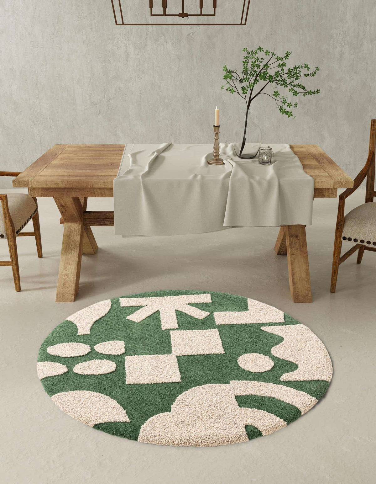 Rund Teppich AI Handgetuftet in Grün und Elfenbein von Hadorn™ - Lifestyle Image