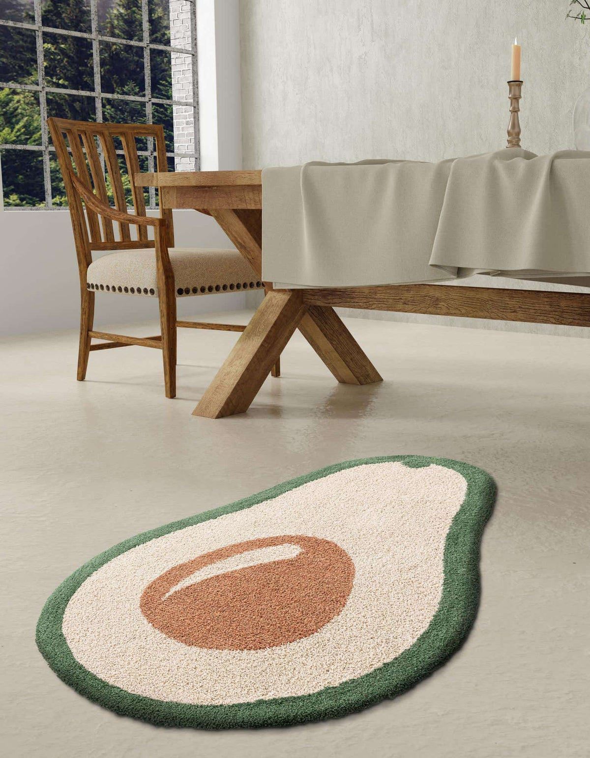 Freiform Teppich AI Handgetuftet in Grün und Elfenbein von Hadorn™ - Lifestyle Image