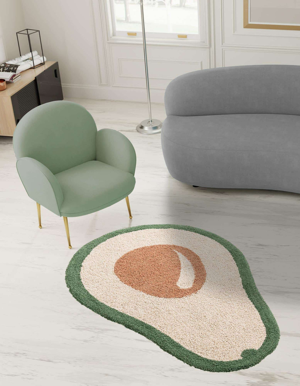 Freiform Teppich AI Handgetuftet in Grün und Elfenbein von Hadorn™ - Lifestyle Image