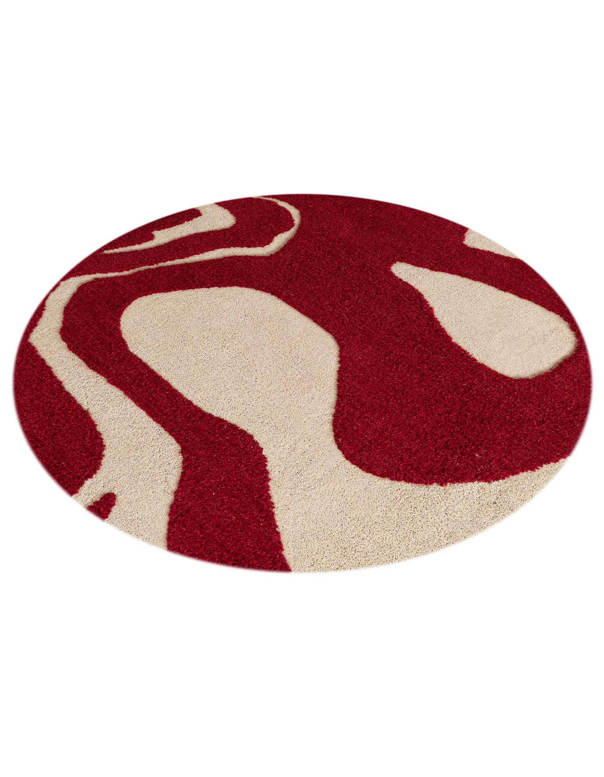 Rund Teppich AI Handgetuftet in Rot und Elfenbein von Hadorn™ - Lifestyle Image