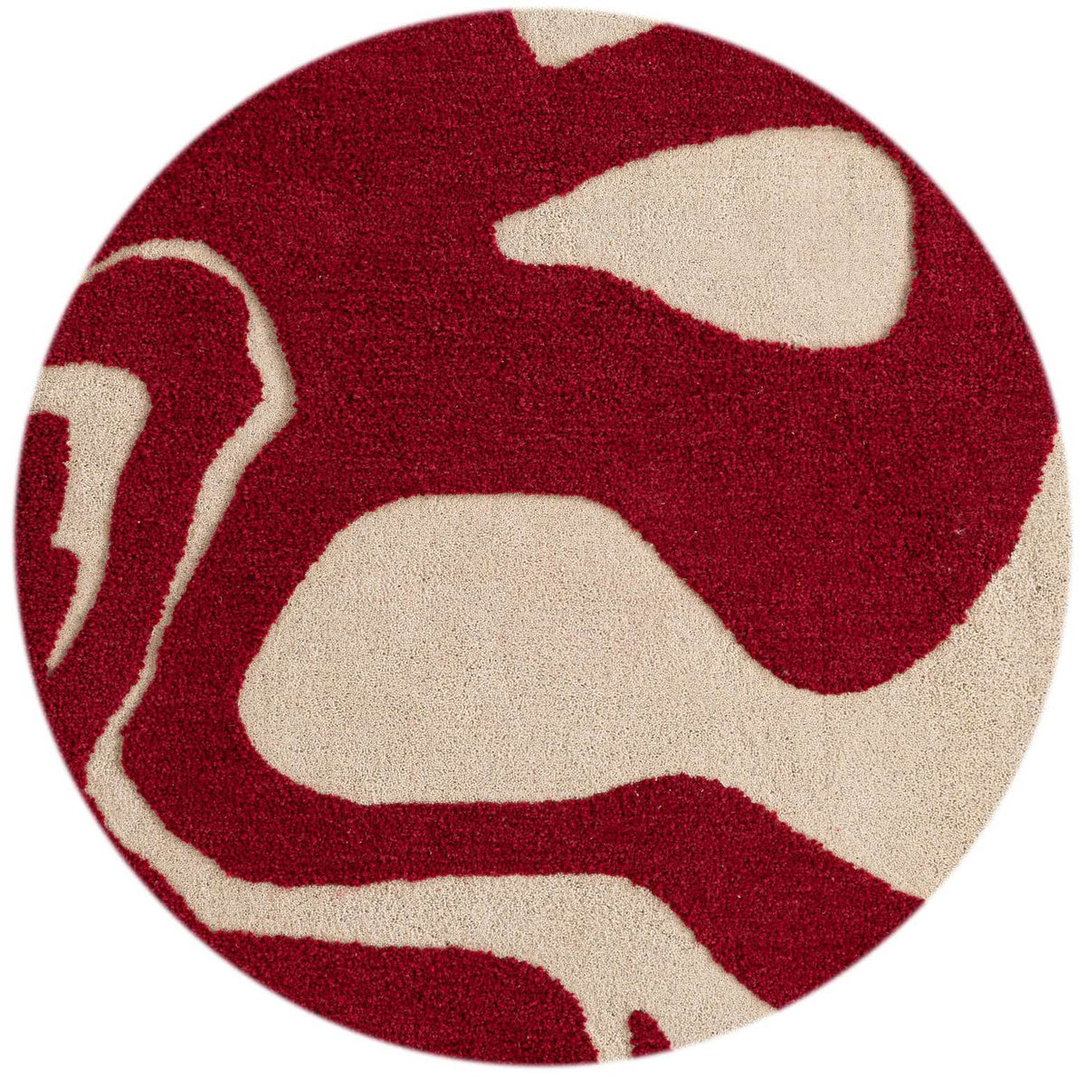 Rund Teppich AI Handgetuftet in Rot und Elfenbein von Hadorn™ - Lifestyle Image