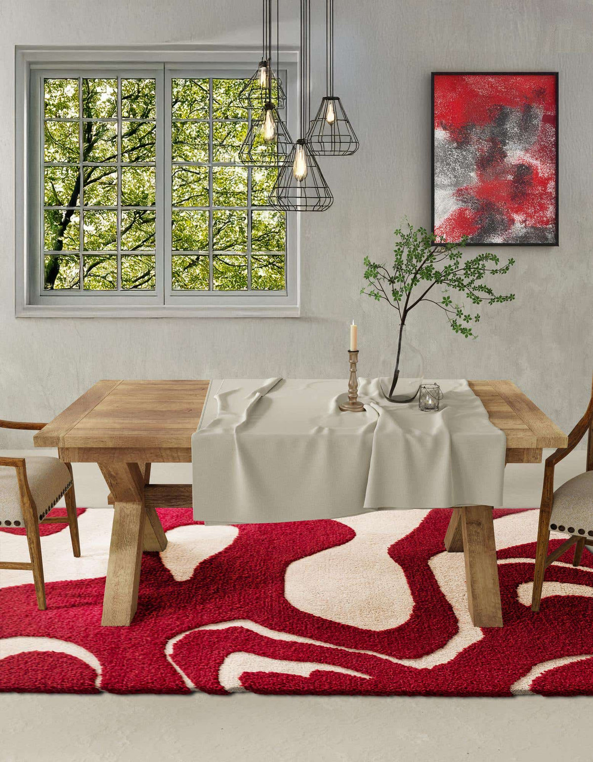 Rechteck Teppich AI Handgetuftet in Rot und Elfenbein von Hadorn™ - Lifestyle Image