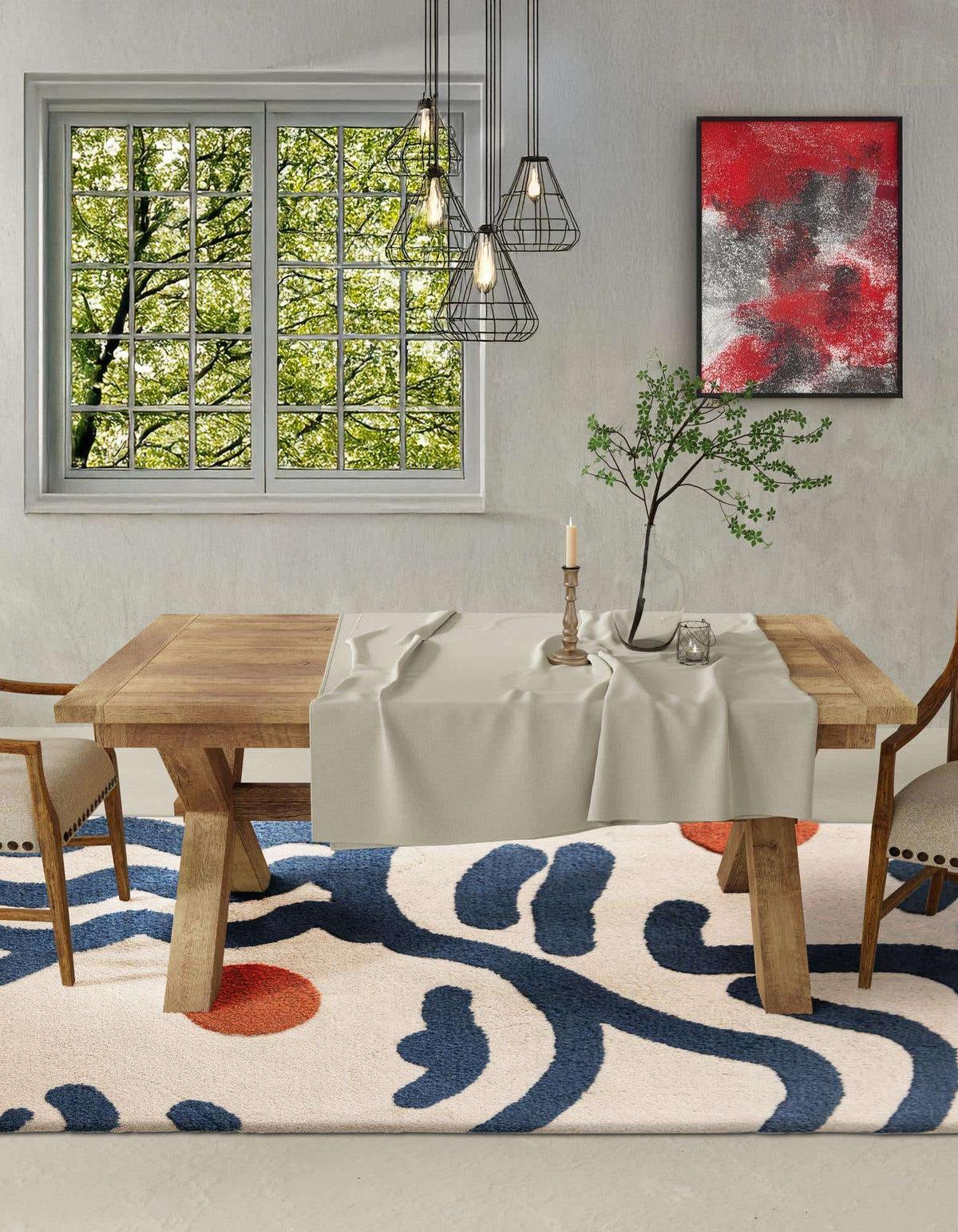 Rechteck Teppich AI Handgetuftet in Marineblau und Elfenbein von Hadorn™ - Lifestyle Image
