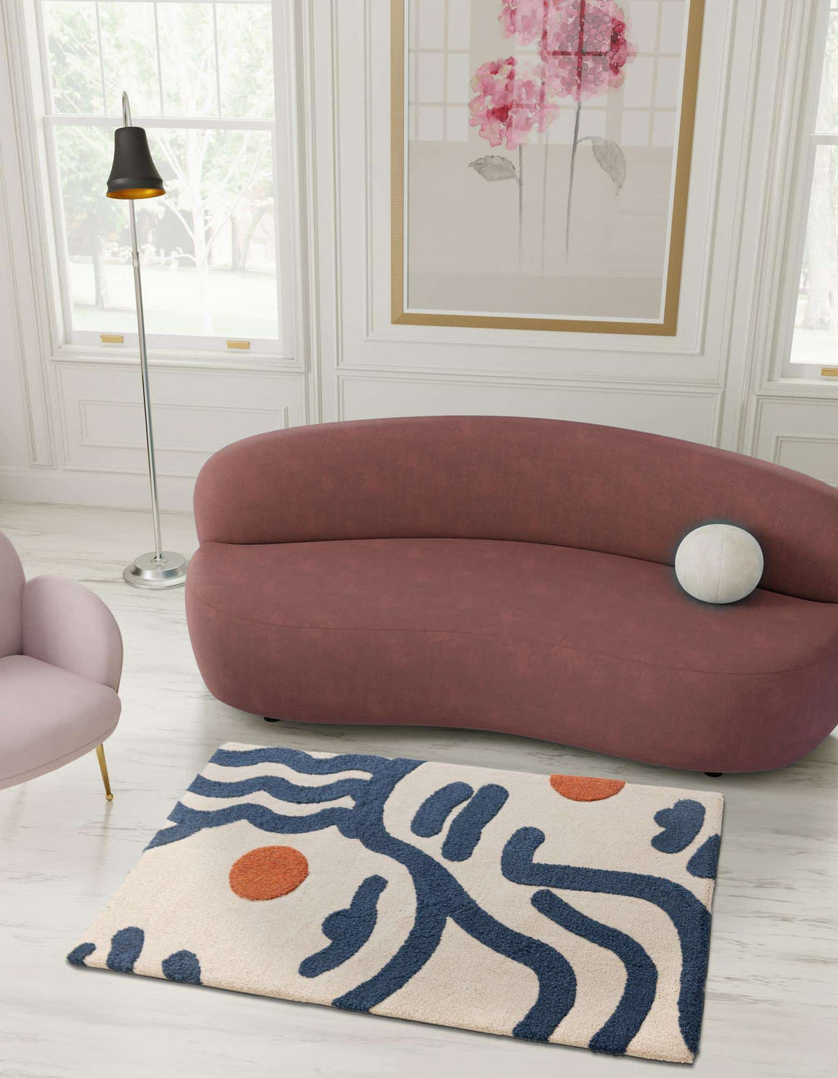 Rechteck Teppich AI Handgetuftet in Marineblau und Elfenbein von Hadorn™ - Lifestyle Image