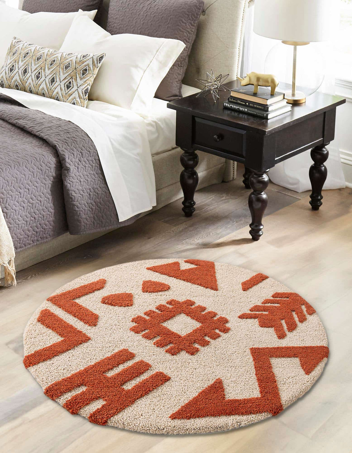 Rund Teppich AI Handgetuftet in Orange und Elfenbein von Hadorn™ - Lifestyle Image