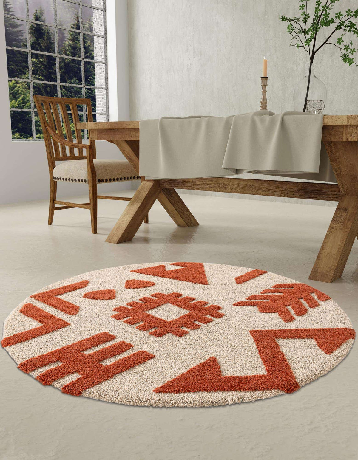 Rund Teppich AI Handgetuftet in Orange und Elfenbein von Hadorn™ - Lifestyle Image