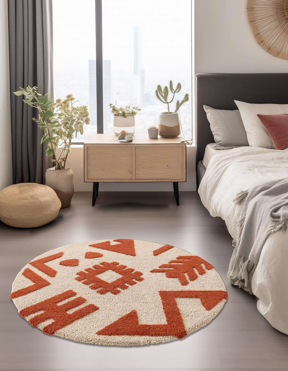 Rund Teppich AI Handgetuftet in Orange und Elfenbein von Hadorn™ - Lifestyle Image