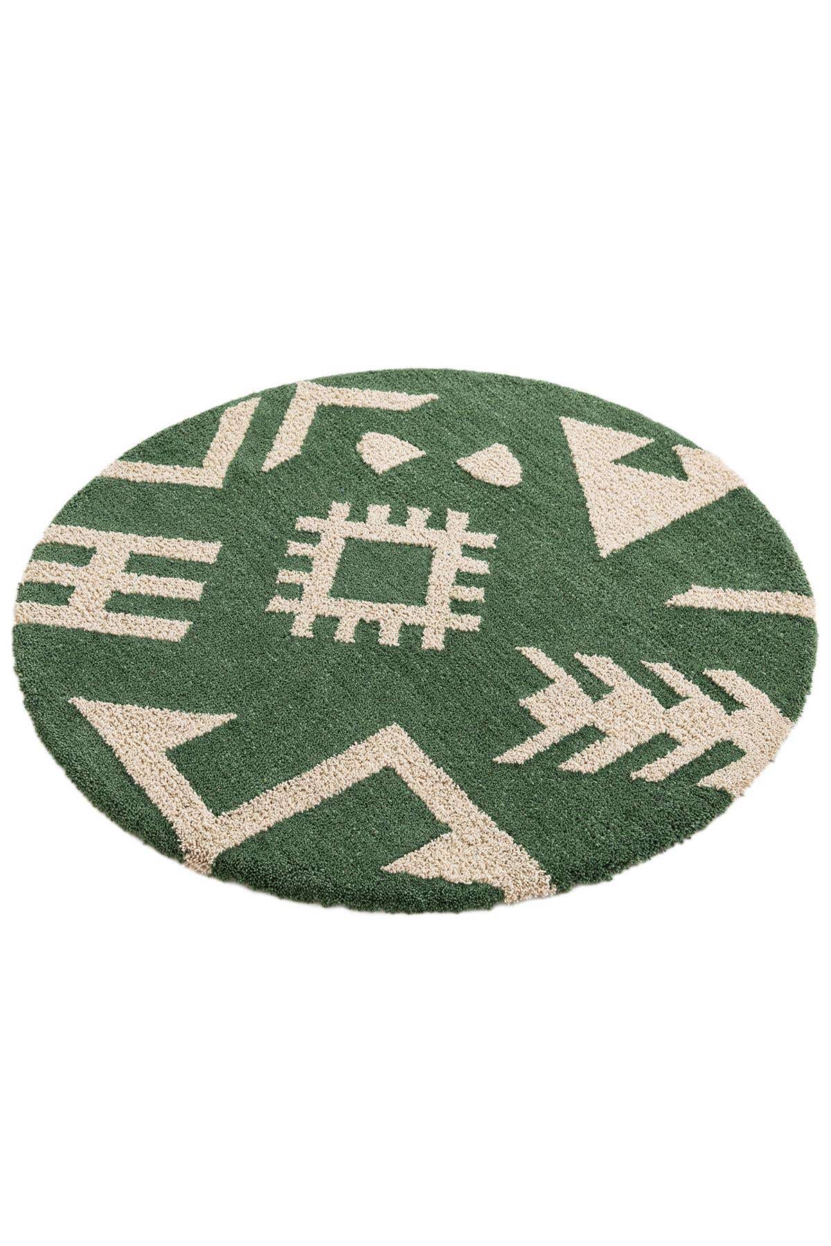 Rund Teppich AI Handgetuftet in Grün und Elfenbein von Hadorn™ - Lifestyle Image