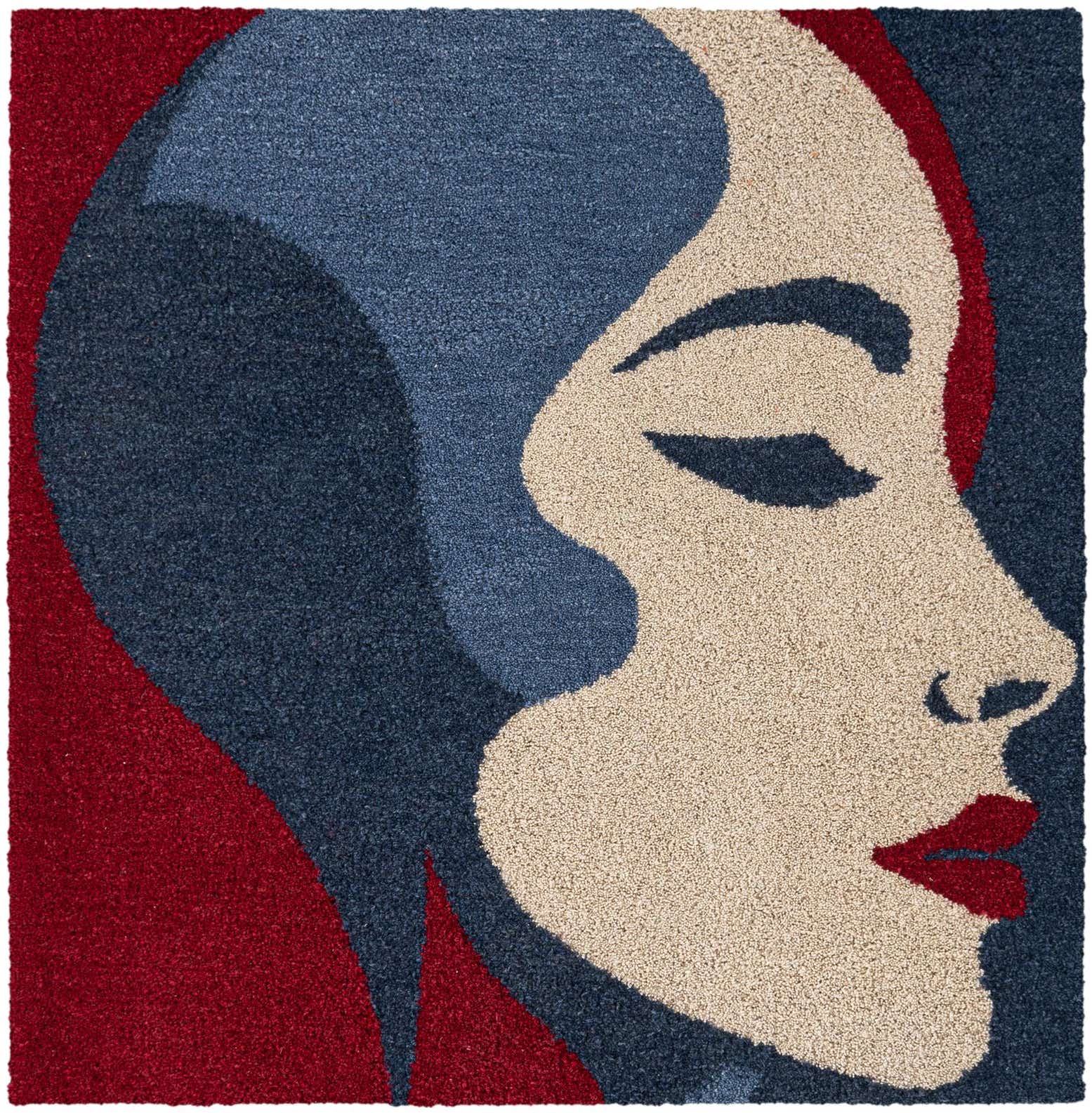 Quadratisch Teppich AI Handgetuftet in Blau und Rot von Hadorn™ - Lifestyle Image