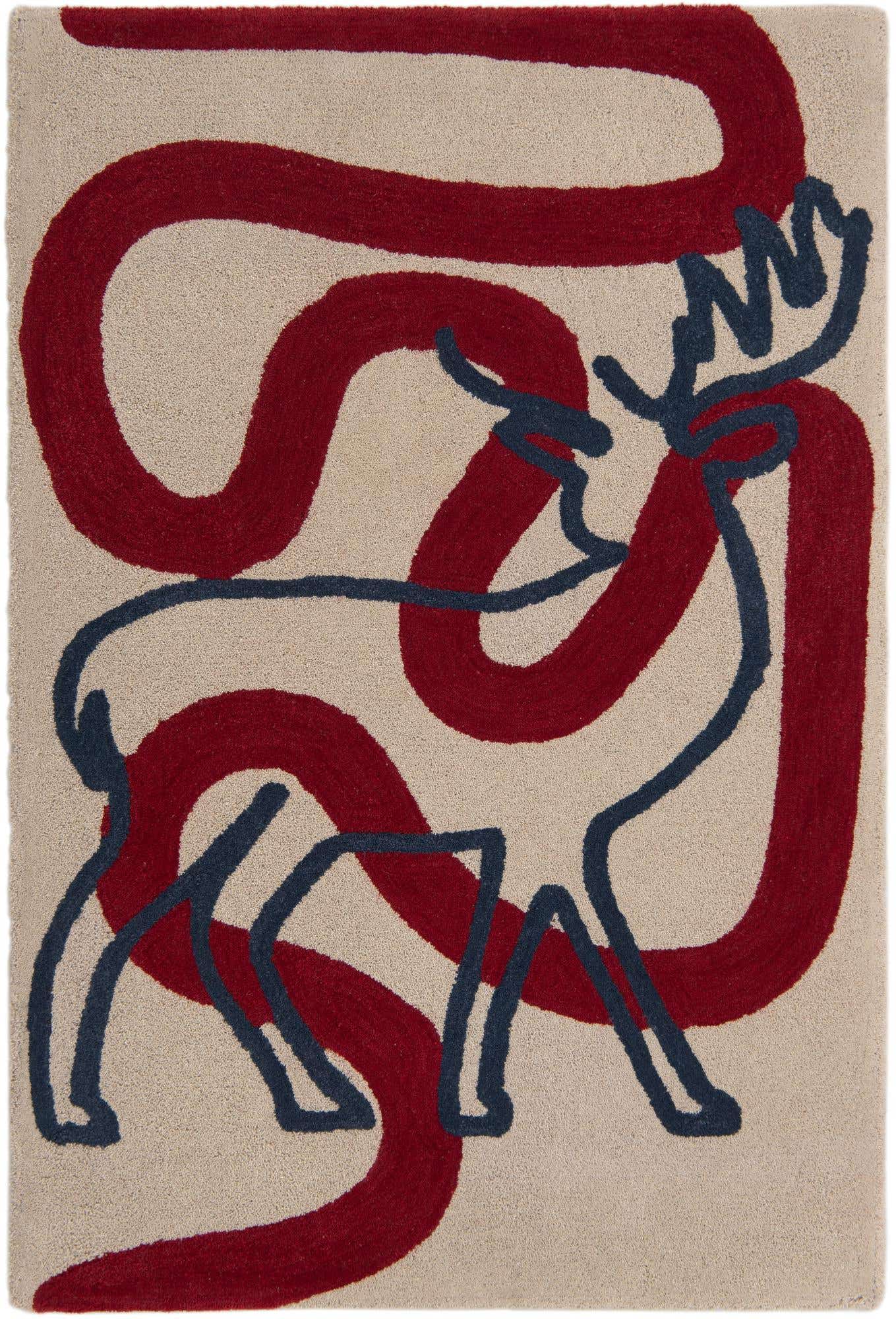 Rechteck Teppich AI Handgetuftet in Elfenbein und Rot von Hadorn™ - Lifestyle Image