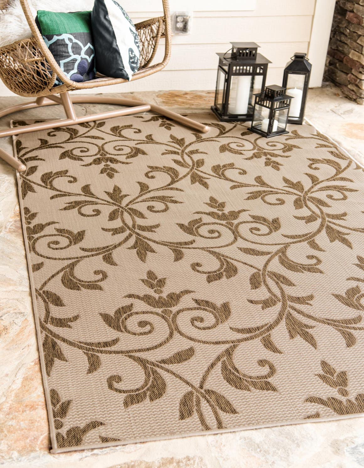 Rechteck Outdoor Teppich Outdoor Botanical in Beige von Hadorn™ - Lifestyle Image