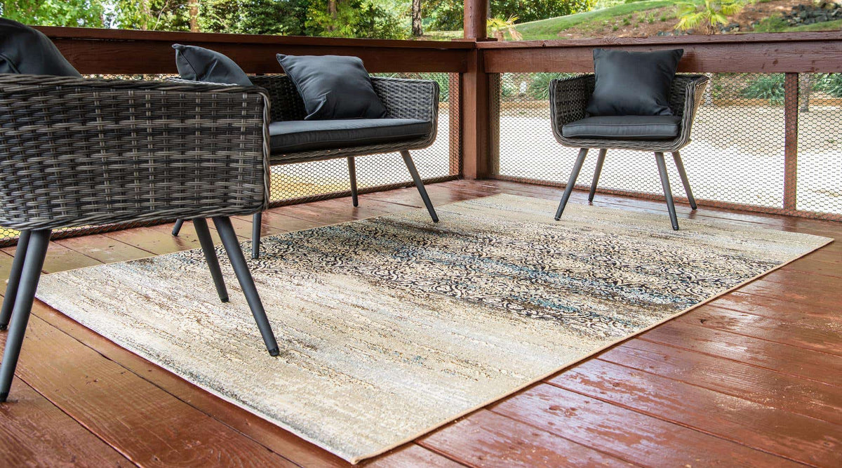 Rechteck Outdoor Teppich Outdoor Botanical in Beige von Hadorn™ - Lifestyle Image