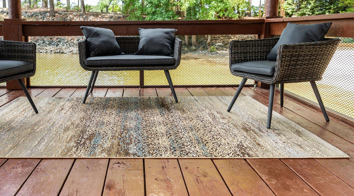 Rechteck Outdoor Teppich Outdoor Botanical in Beige von Hadorn™ - Lifestyle Image