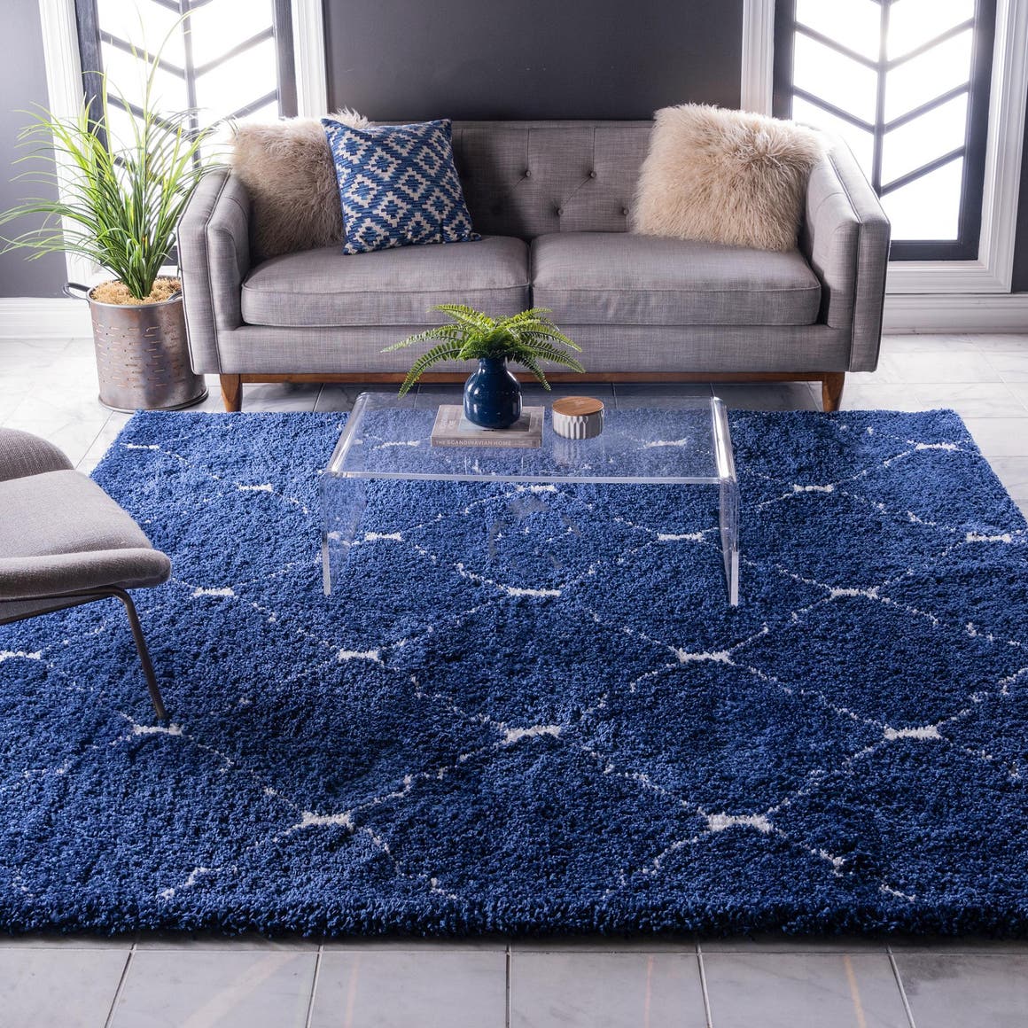 Quadratisch Hochflorteppich Marrakesh Shag in Blau von Hadorn™ - Lifestyle Image